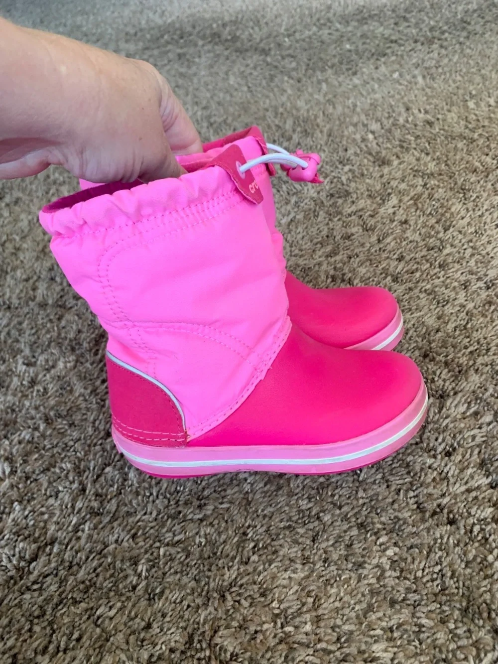 Crocs Two tone Pink Snow Boots Girls Sz.9 Play Fall Winter Shoes Outwear